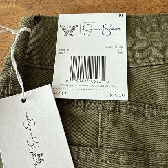 Jessica Simpson Pants Women 10 Green Flat Front Cargo Pant NWT Adjustable Hem - Picture 6 of 11